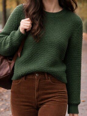 Forest Green Oversized Knit Sweater with High Neckline